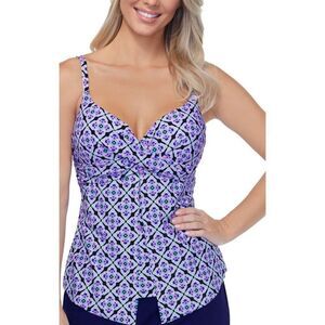 Island Escape Womens Size 6 Padded Underwire Tankini Top Swimsuit Floral New